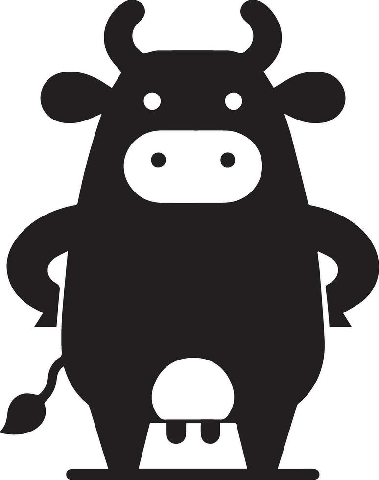 mínimo gracioso vaca plano personaje vector silueta, silueta, negro color, blanco antecedentes 8