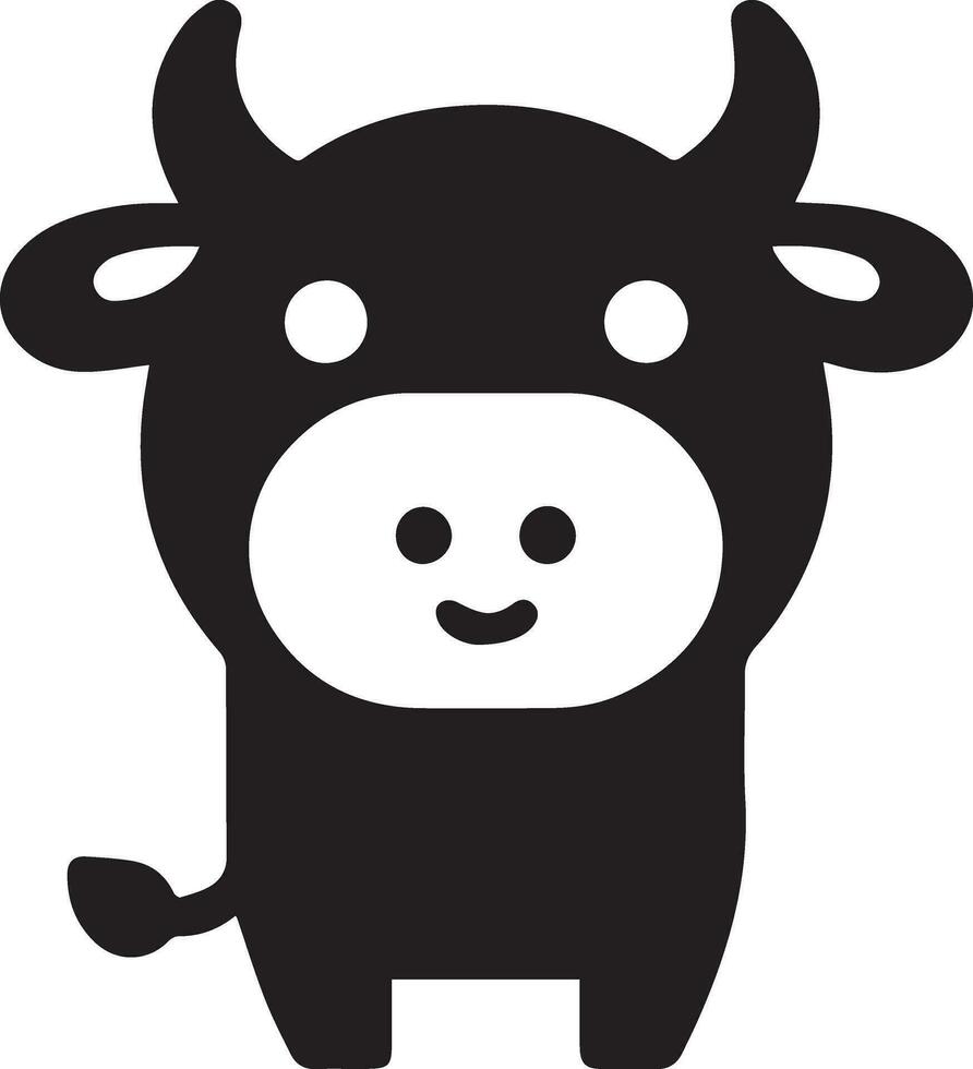 mínimo gracioso vaca plano personaje vector silueta, silueta, negro color, blanco antecedentes 3