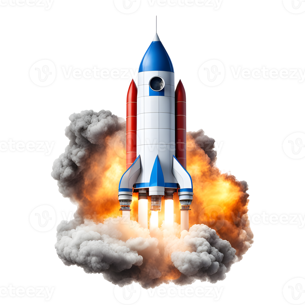 AI generated Space Rocket with Smoke Isolated on Transparent Background png