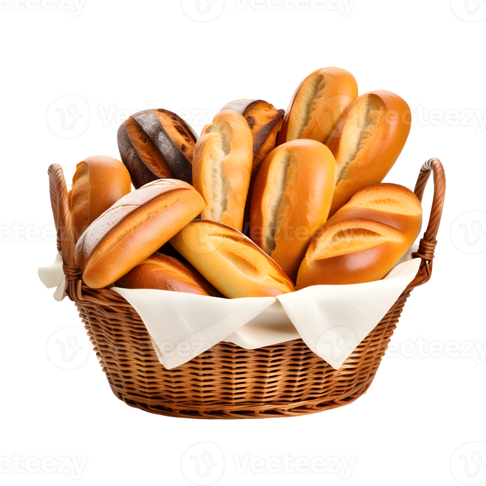 AI generated Basket of Bread Isolated on Transparent Background