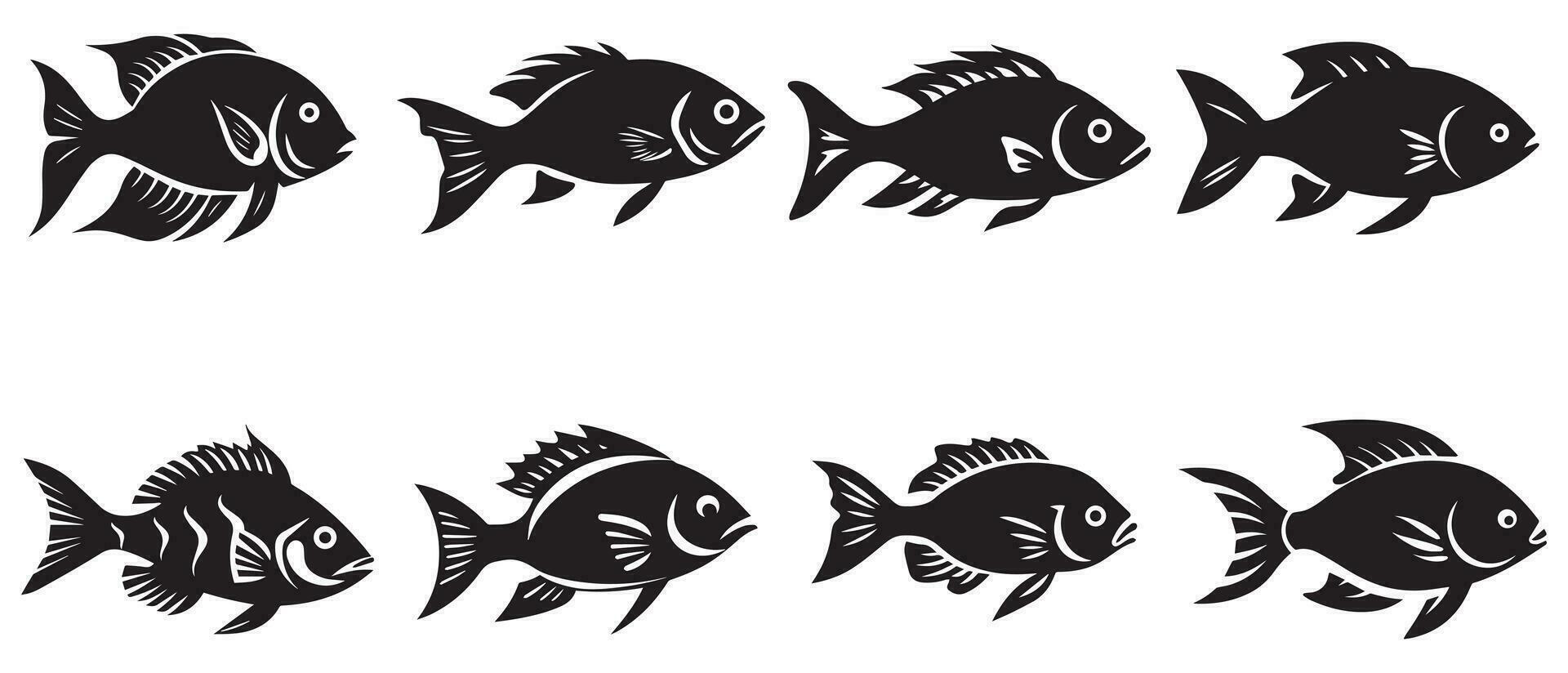 Fish icon set isolated on white design background. vector