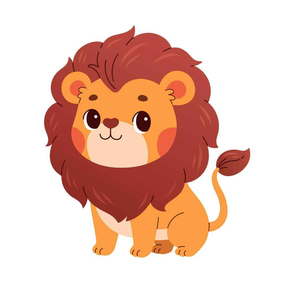 Cute cartoon lion vector childish vector illustration in flat style. For poster, greeting card and baby design.