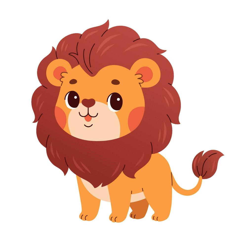 linda dibujos animados león vector infantil vector ilustración en plano estilo. para póster, saludo tarjeta y bebé diseño.