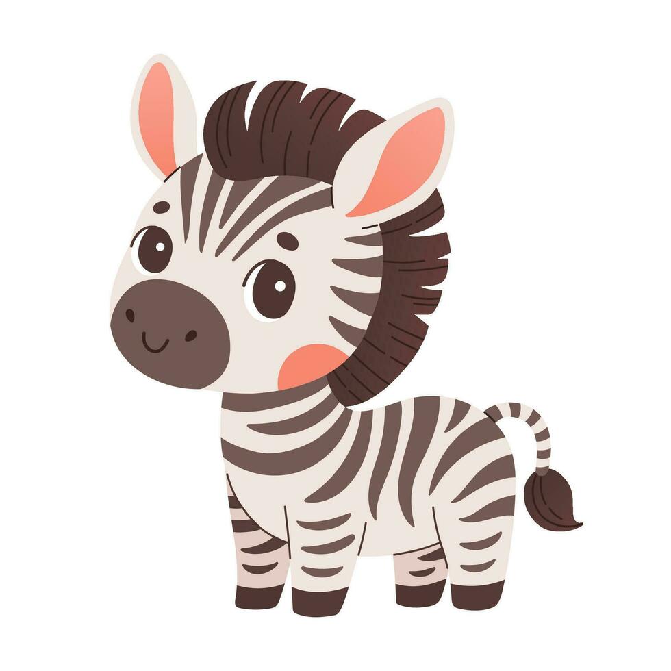 Cute cartoon zebra vector childish vector illustration in flat style. For poster, greeting card and baby design.