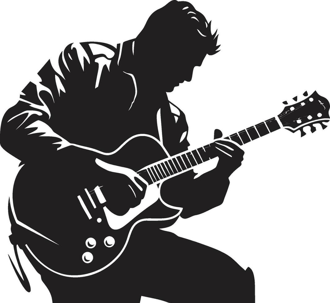 cuerda sinfonía músico emblemático emblema melodía maestro guitarra jugador logo diseño vector