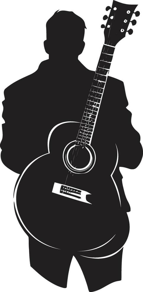 Melody Maestro Musician Emblem Design Fretboard Finesse Guitar Player Vector