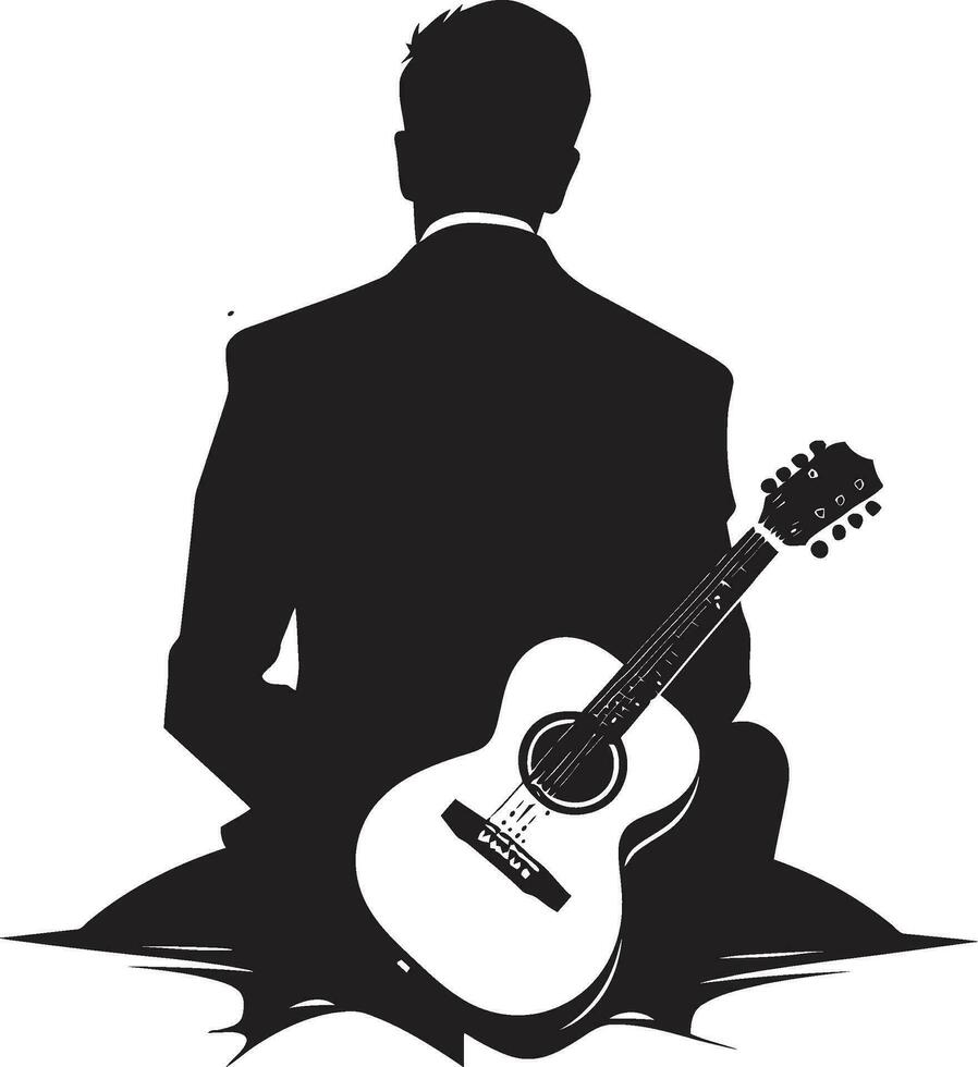 Harmonic Harmony Guitar Player Iconic Emblem Fretboard Finesse Musician Logo Vector