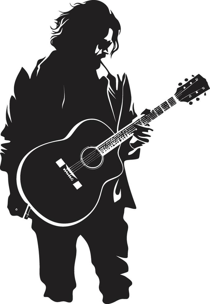 Harmonic Haven Guitar Player Logo Design Melodic Mastery Musician Vector Icon