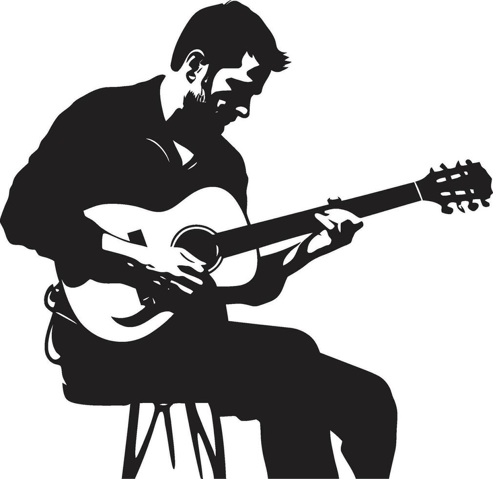 serenata serenidad músico icono vector armónico horizonte guitarra jugador logo gráfico