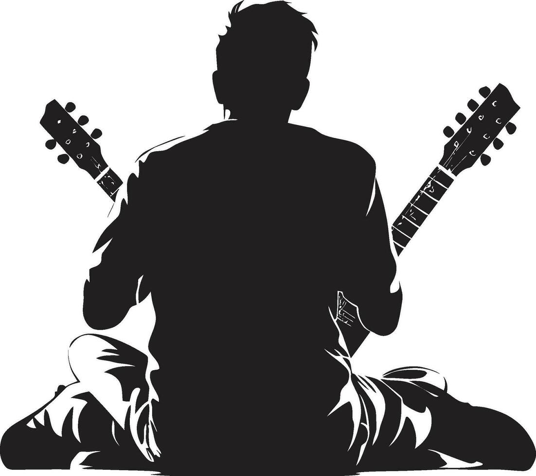 Rhythmic Resonance Guitar Player Iconic Melodic Muse Musician Logo Vector