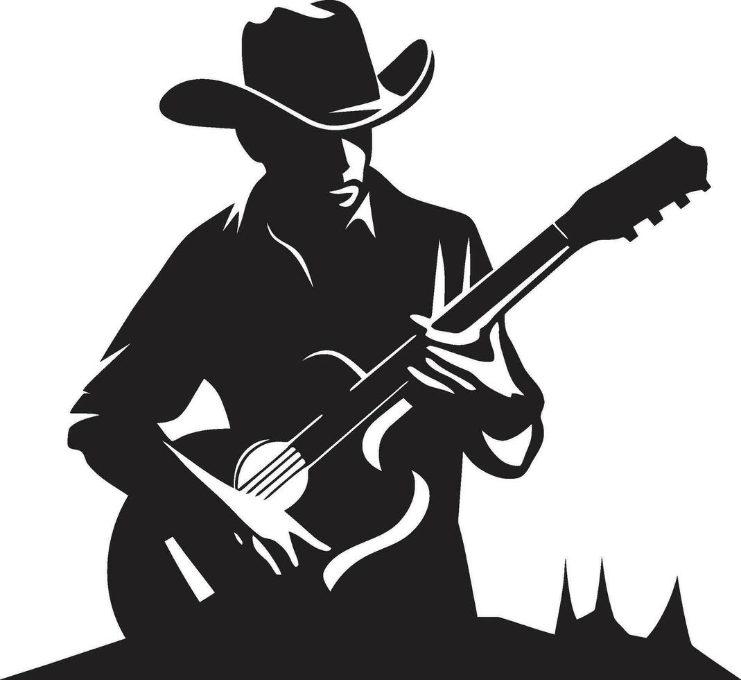 rasgueo sinfonía guitarra icónico emblema acústico arte guitarra logo vector Arte