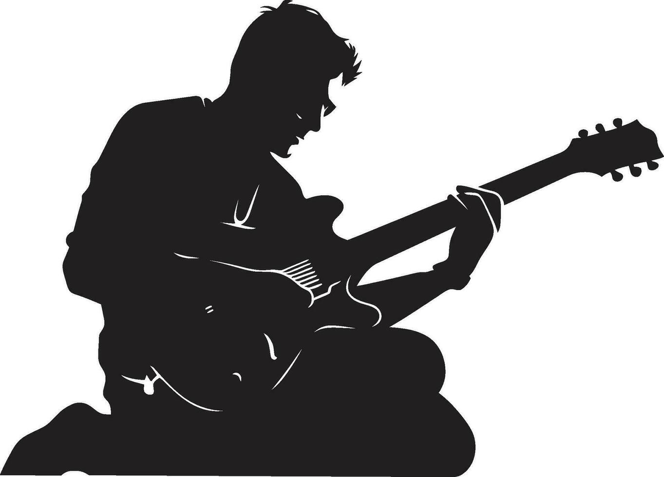 armónico horizonte guitarra jugador logo gráfico melódico maestría músico emblema diseño vector