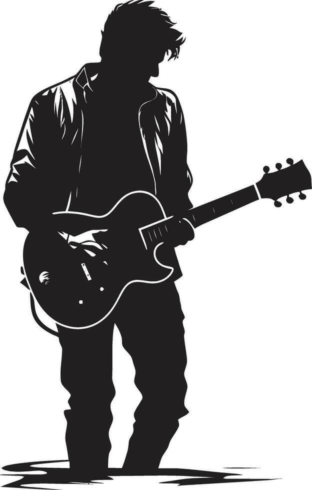 Serenade Style Guitarist Emblem Design Harmonic Horizon Musician Icon Vector