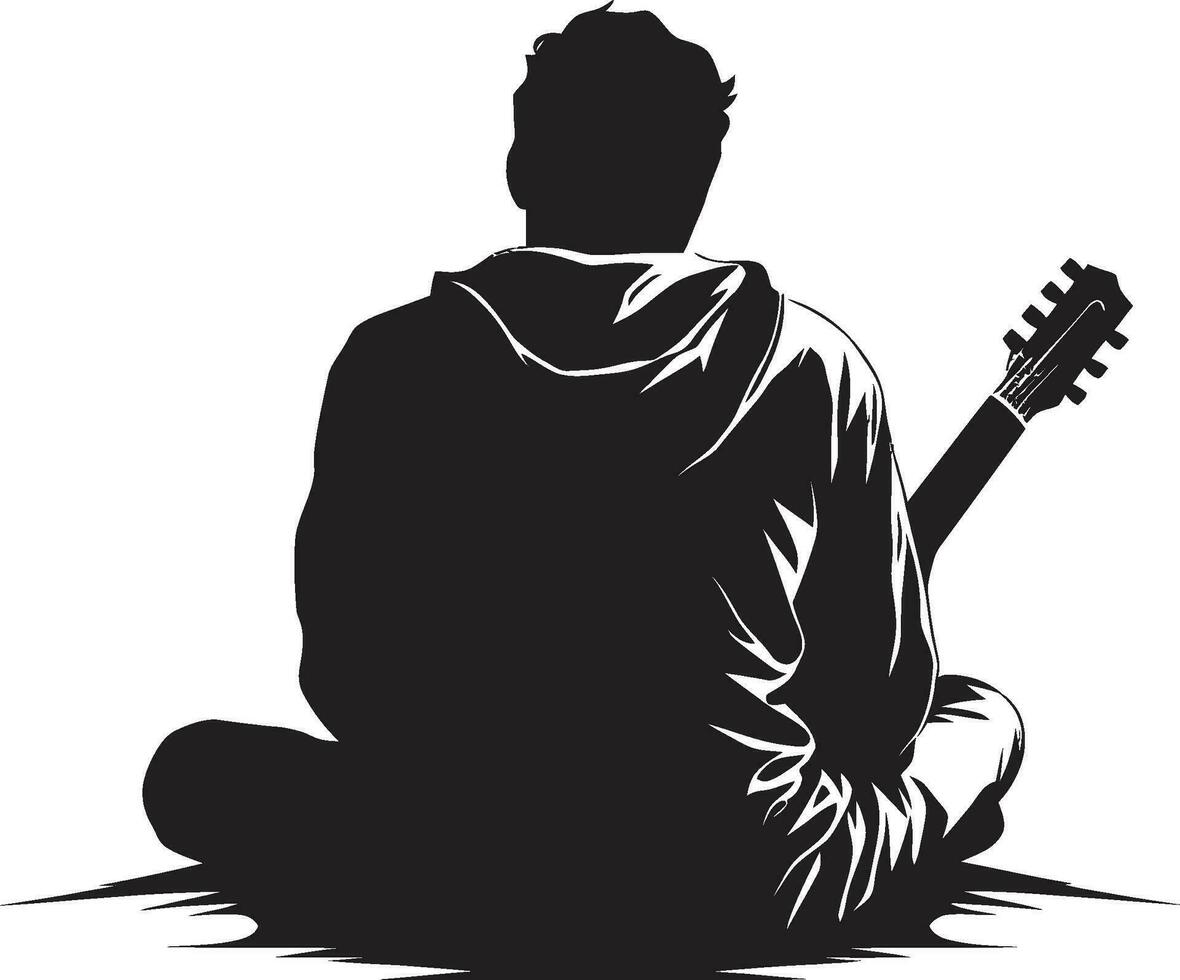 melódico musa músico icónico emblema serenata estilo guitarrista logo vector