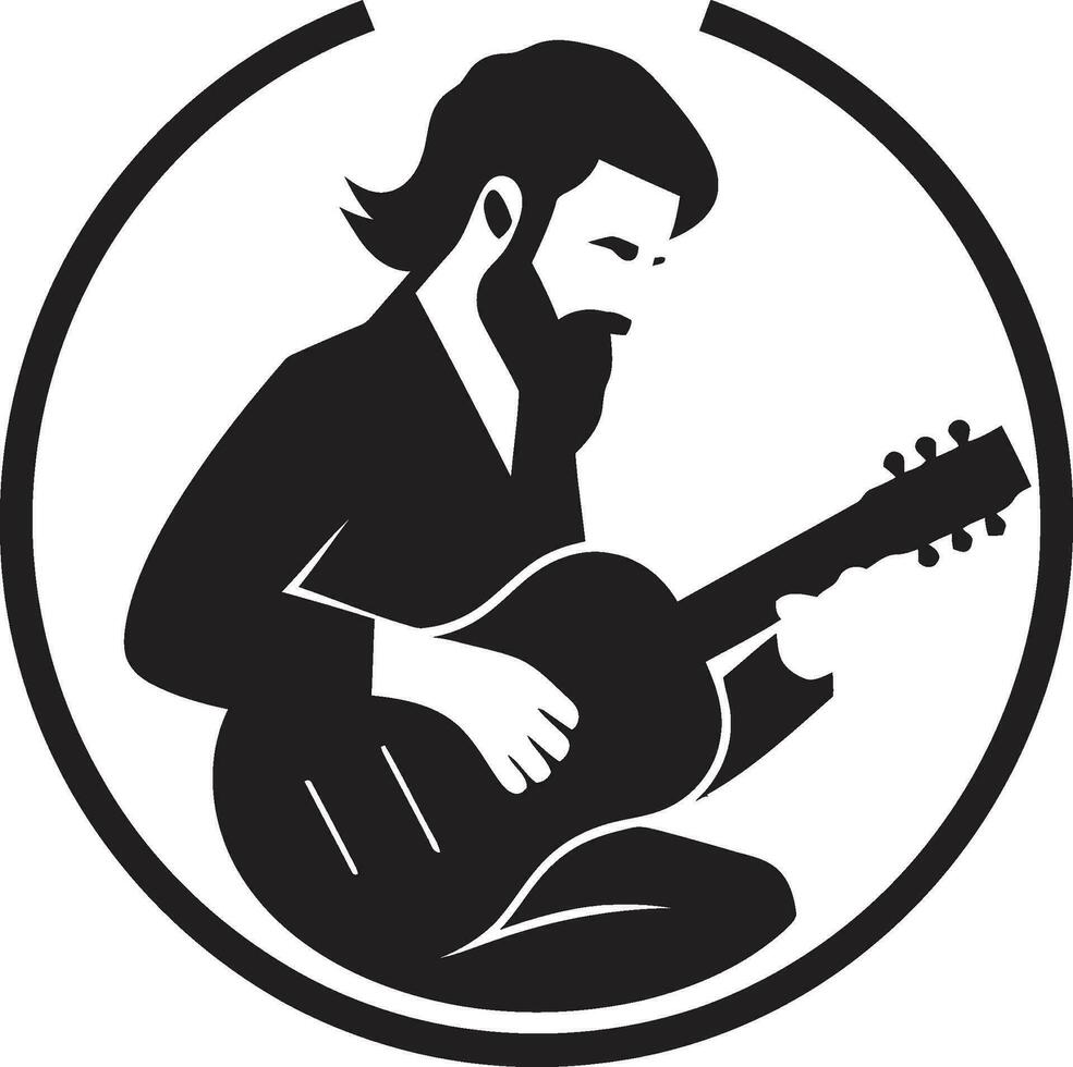 Serenade Serenity Guitar Player Logo Art Harmonic Horizon Musician Iconic Emblem vector