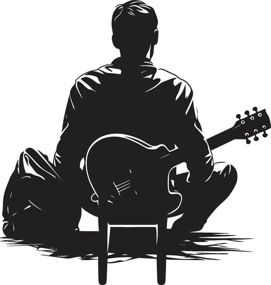 Strumming Serenade Guitarist Emblem Design Acoustic Aura Musician Icon Vector