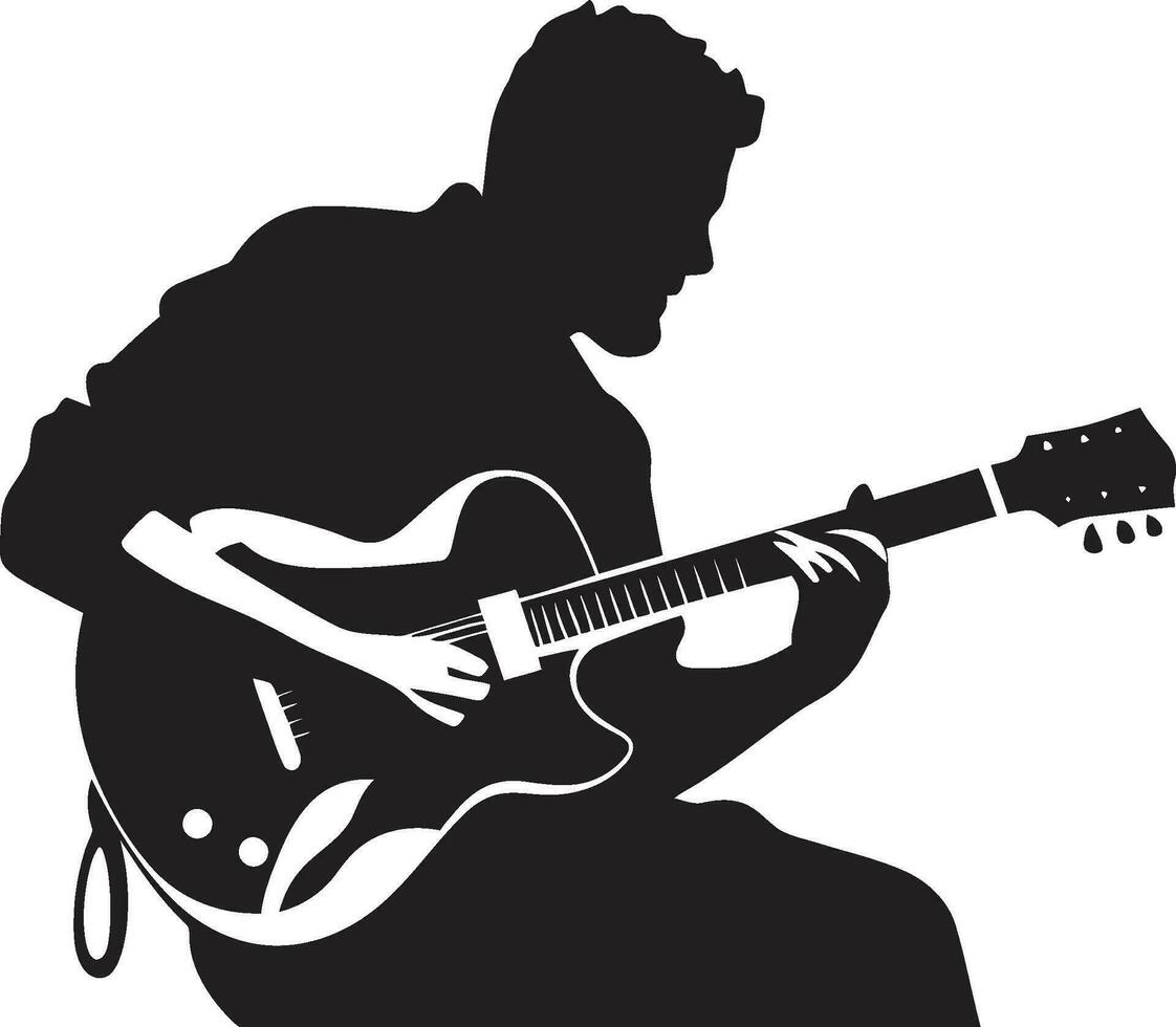Acoustic Aria Guitar Player Emblem Design Rhythmic Reverberation Musician Icon Vector