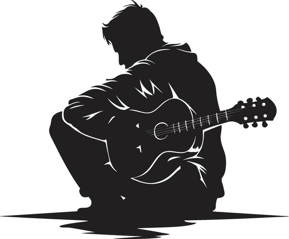 Acoustic Aria Guitarist Logo Design Rhythmic Reverberation Musician Iconic vector