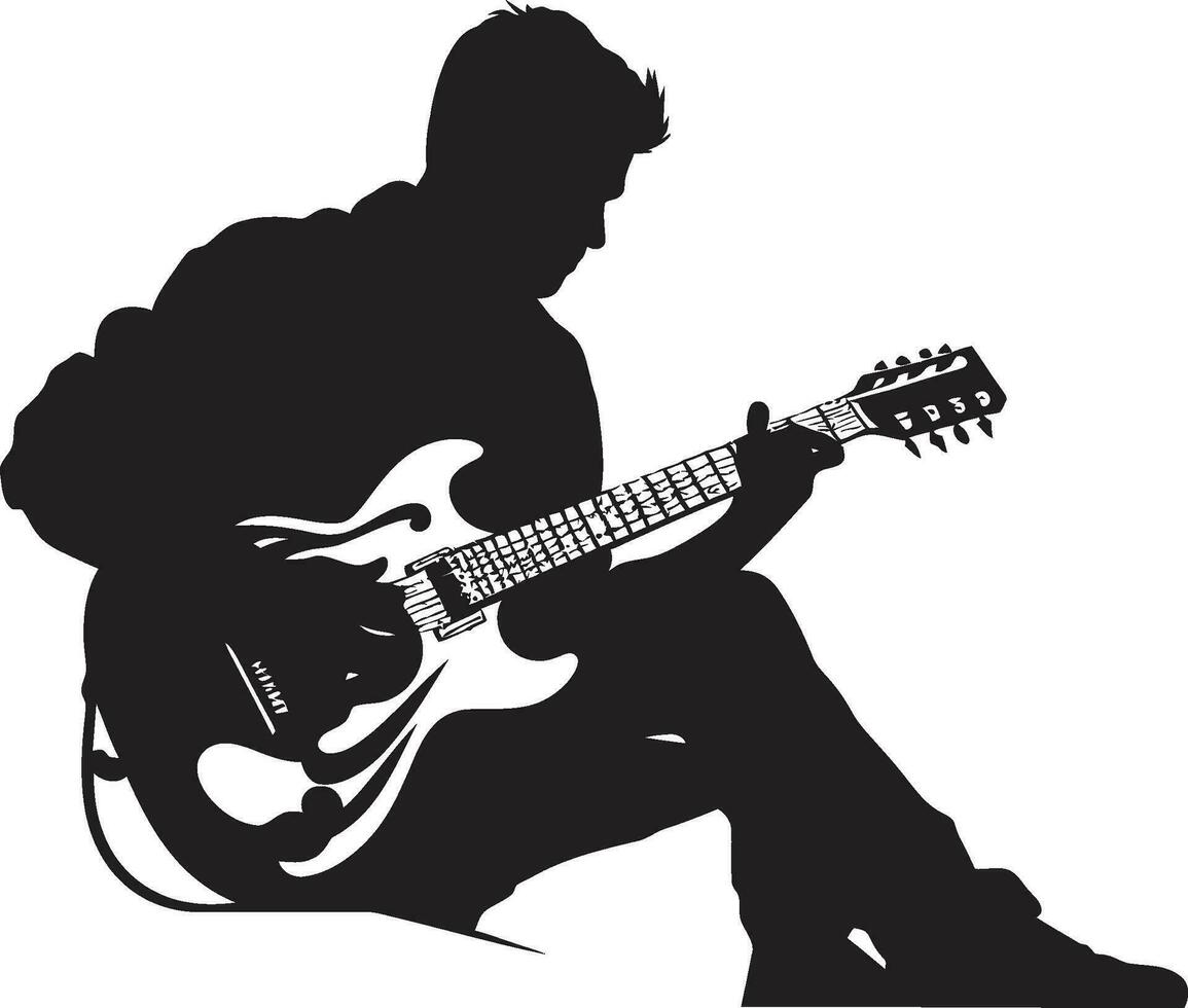 serenata serenidad guitarrista logo gráfico armónico horizonte músico emblemático emblema vector