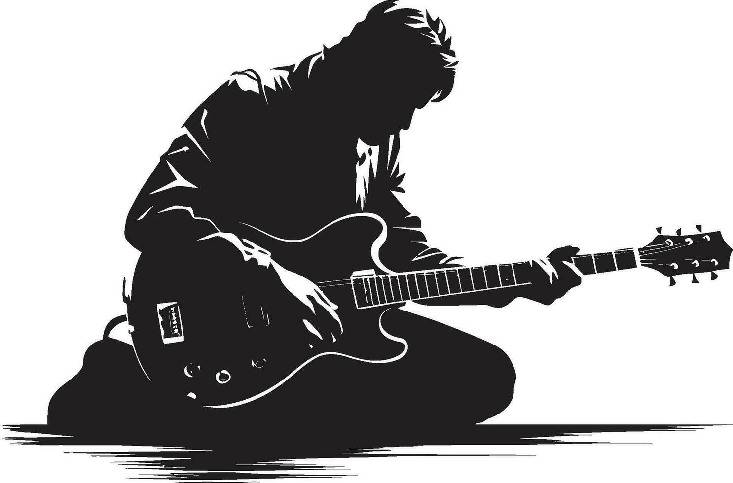 cuerda sinfonía guitarra jugador logo gráfico melodía maestro músico icónico emblema vector