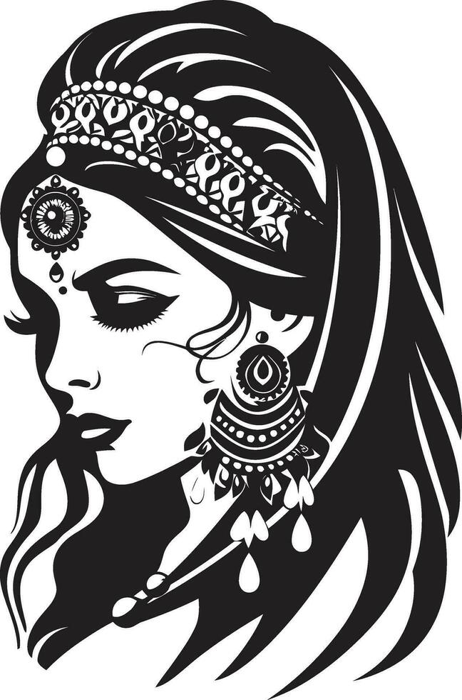 Regal Rajkumari Indian Wedding Emblem Traditional Splendor Bride Logo Icon vector