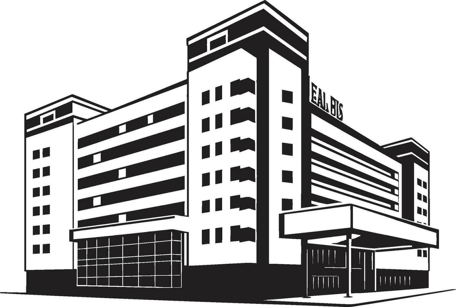médico nexo hospital edificio icónico bienestar alas clínica logo emblema vector