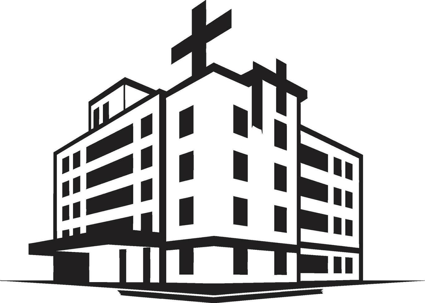 bienestar torre hospital emblema diseño curación alturas clínica icono vector