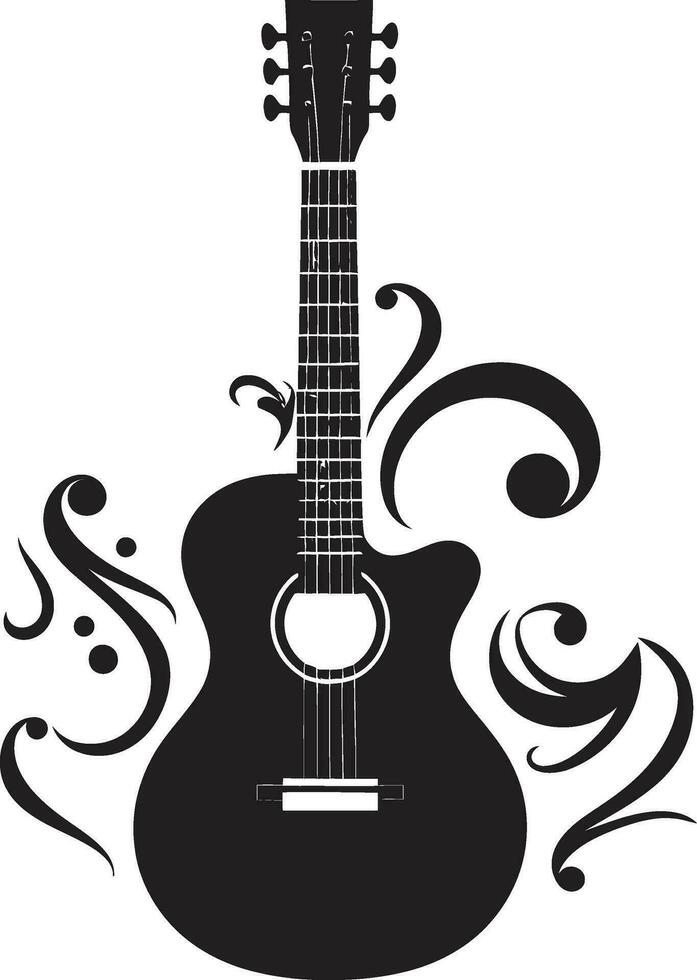 calado finura guitarra emblema diseño icono acústico alquimia guitarra logo vector obra de arte