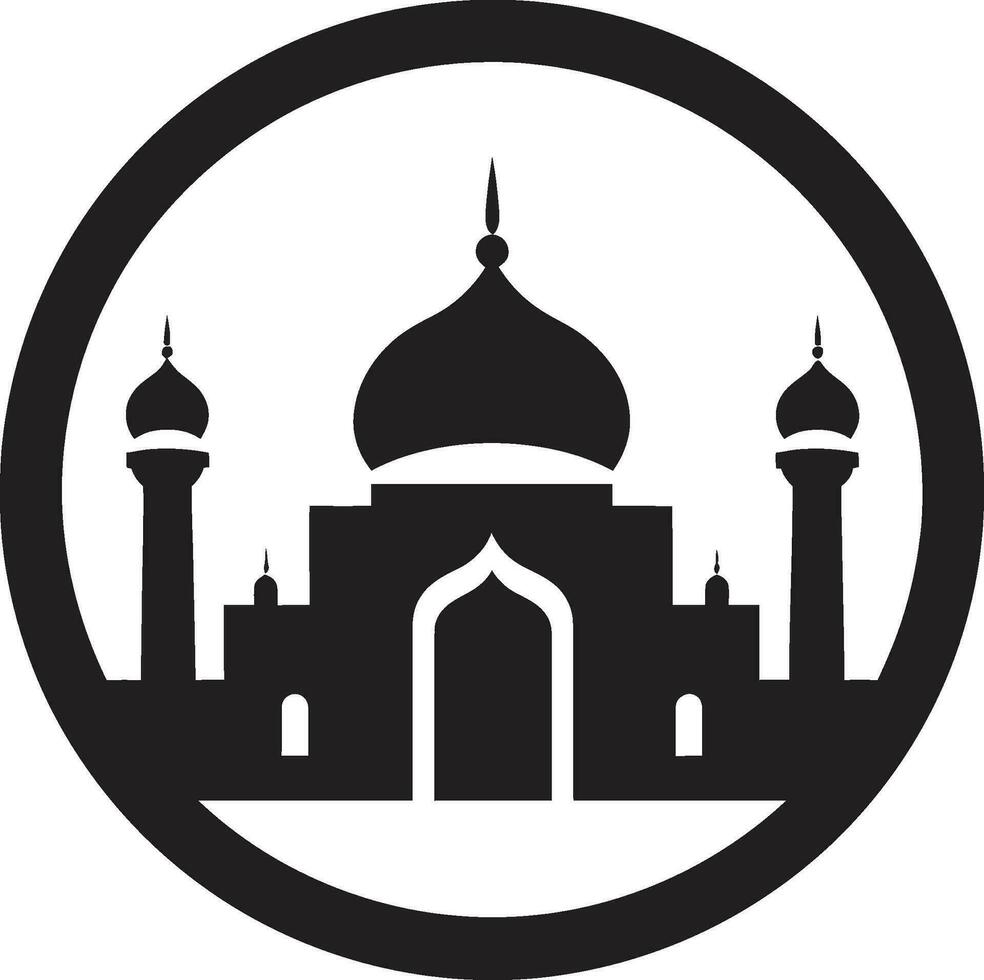 Faithful Edifice Mosque Logo Icon Crescent Crest Iconic Mosque Emblem vector