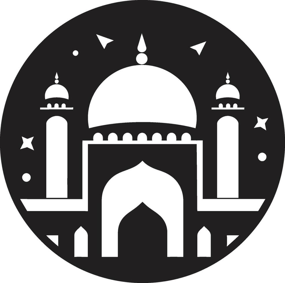Faithful Edifice Mosque Logo Icon Crescent Crest Iconic Mosque Emblem vector