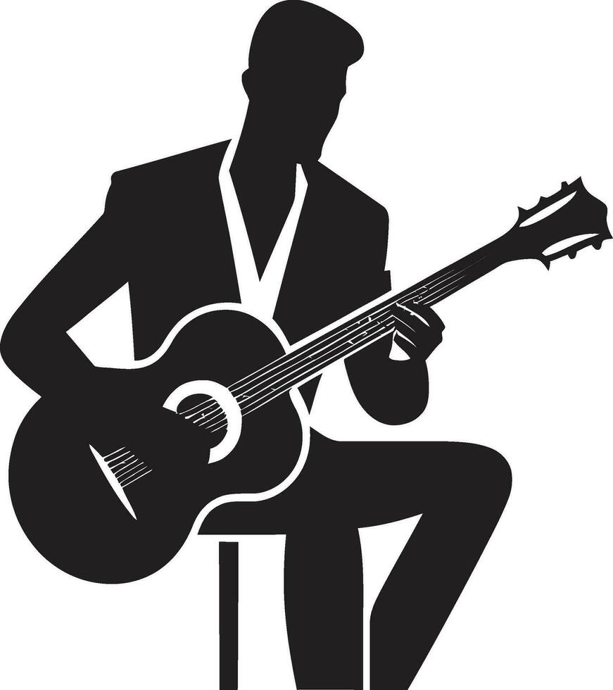 melódico maestría músico logo vector rasgueo serenata guitarra jugador emblema diseño