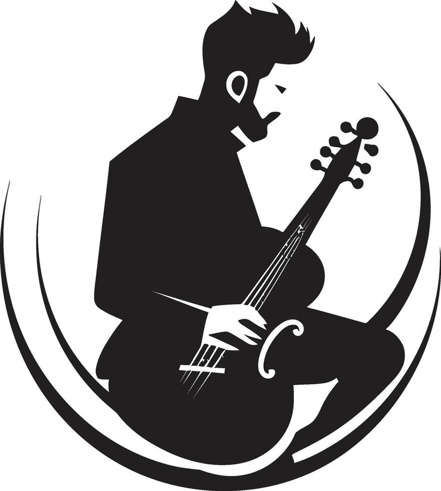 melódico maestría músico logo diseño rasgueo serenata guitarrista emblemático emblema vector