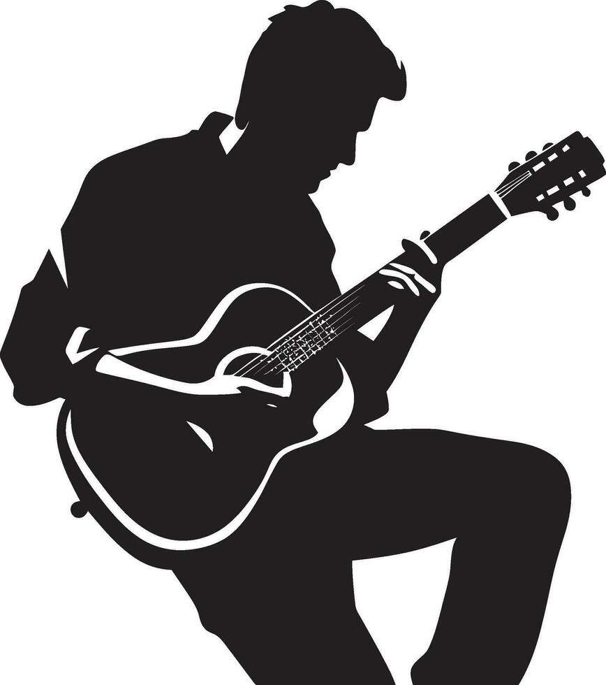 rasgueo serenata músico logo vector acústico aura guitarra jugador icono diseño