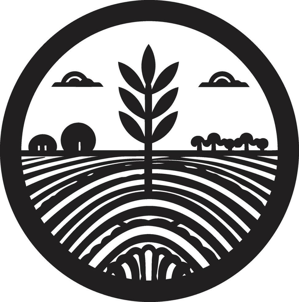 Fields of Prosperity Farming Iconic Emblem Harvest Horizon Agriculture Logo Vector Art