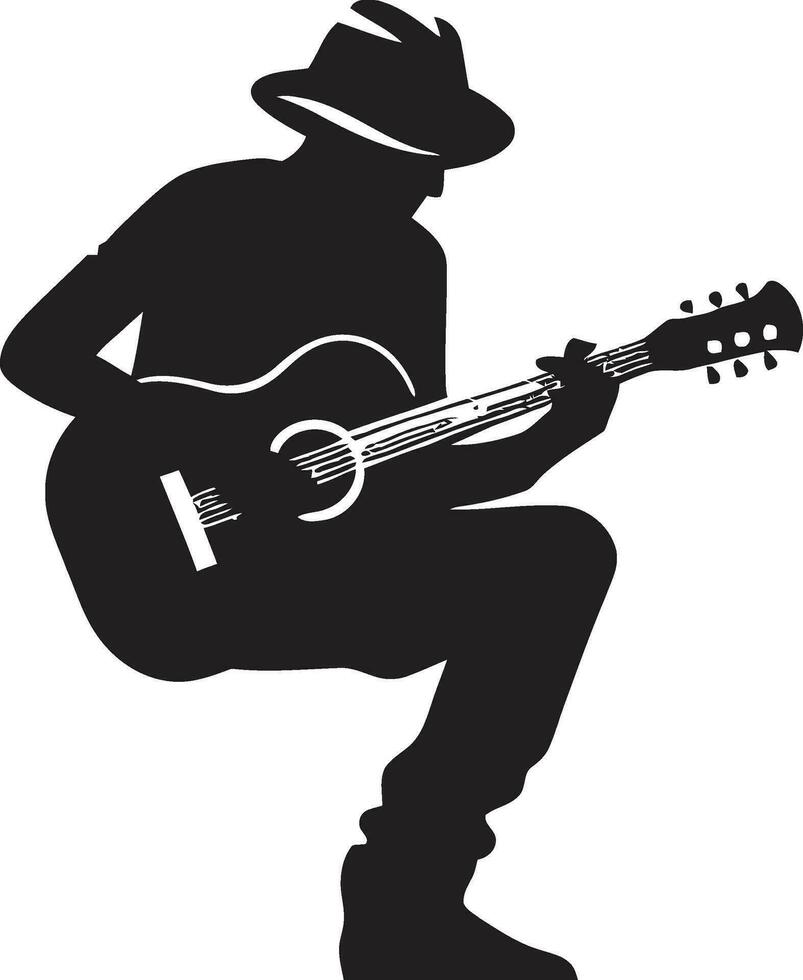 Harmonic Horizon Guitar Player Icon Vector Melodic Mastery Musician Logo Design