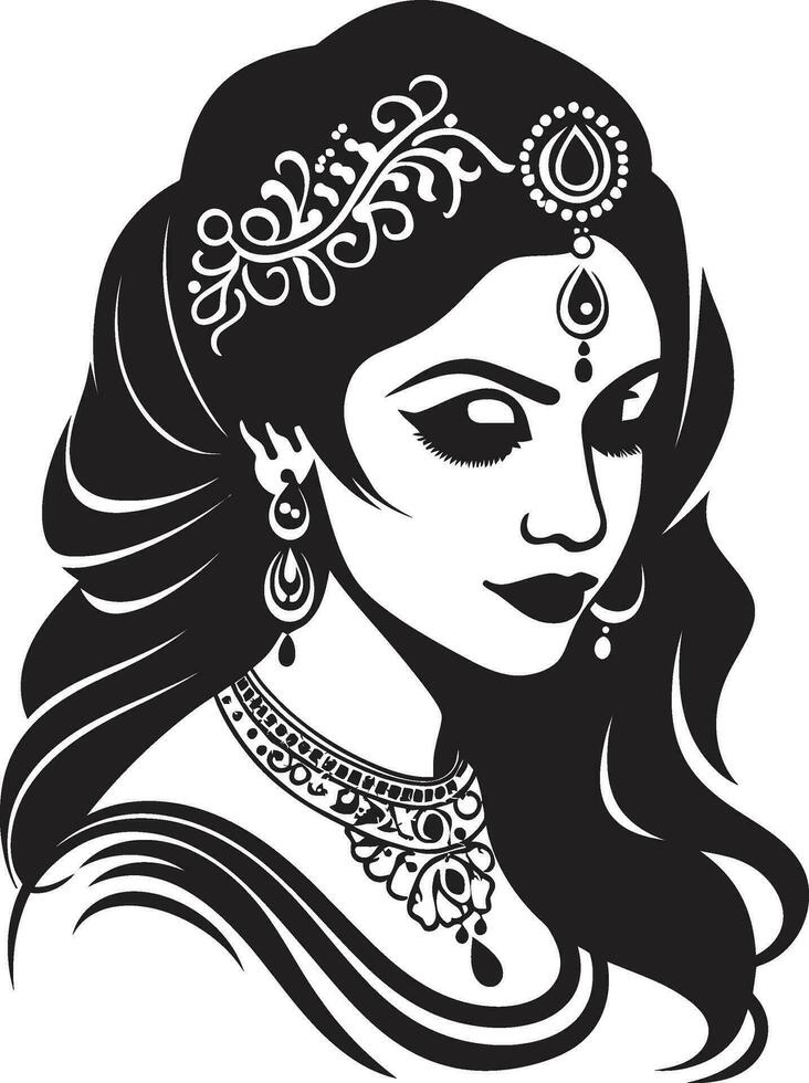 Cultural Classic Indian Bride Icon Radiant Bride Wedding Woman Logo vector