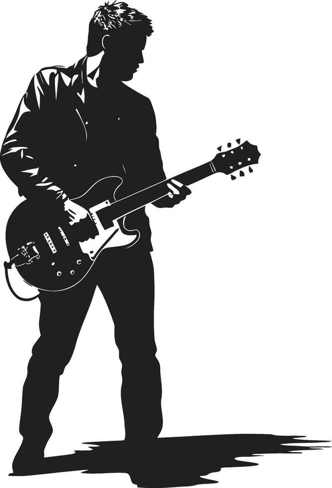 Acoustic Artistry Guitar Player Logo Design Rhythmic Rhapsody Musician Iconic Emblem vector