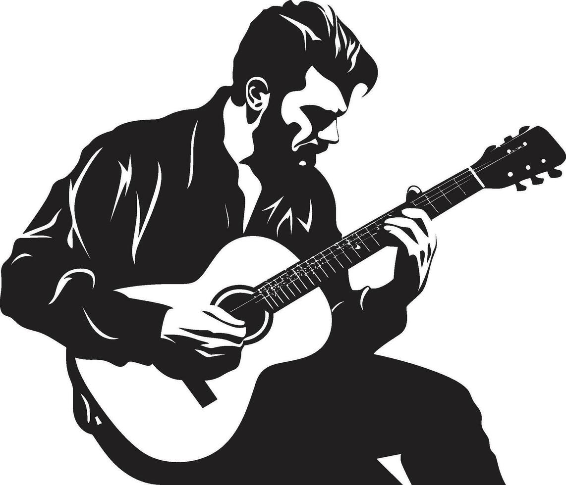 Fretboard Fantasia Musician Icon Symbol Acoustic Aria Guitar Player Emblem Design vector