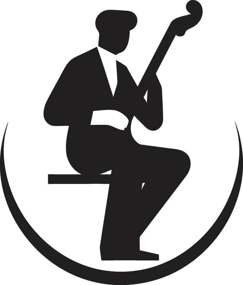 Acoustic Aria Guitarist Emblem Design Rhythmic Reverberation Musician Icon Vector