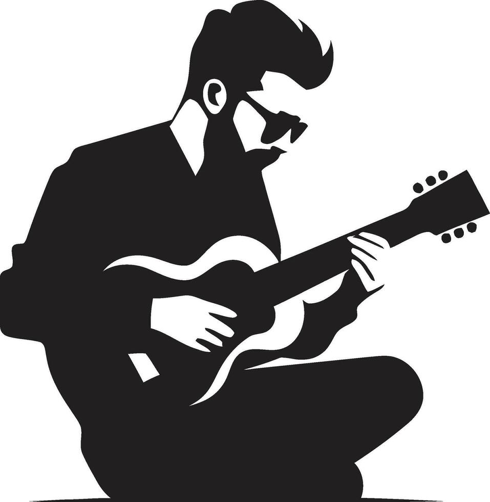 ritmo ensueño guitarra jugador logo gráfico cuerda sinfonía músico icónico vector