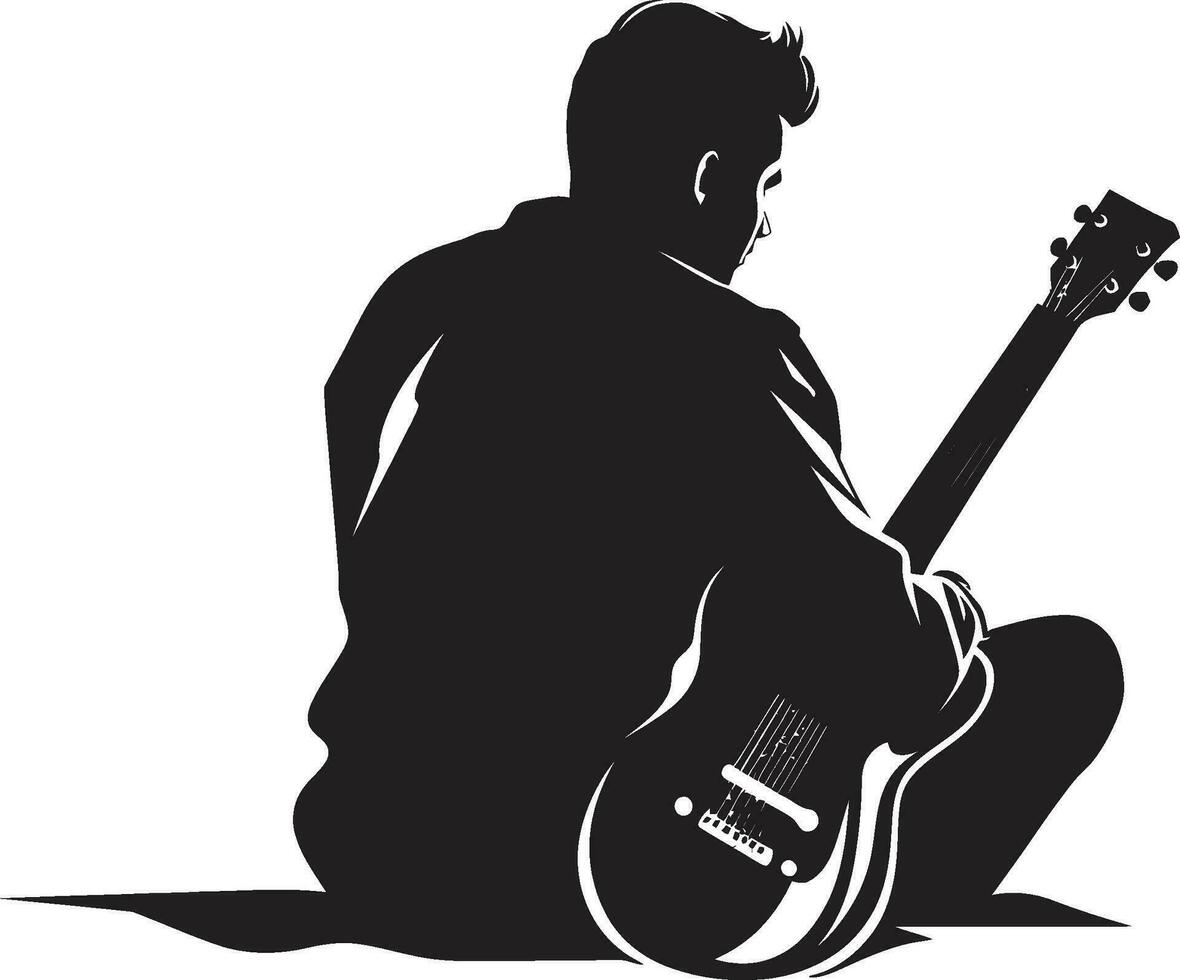 ritmo ensueño guitarrista icónico emblema cuerda sinfonía músico logo vector