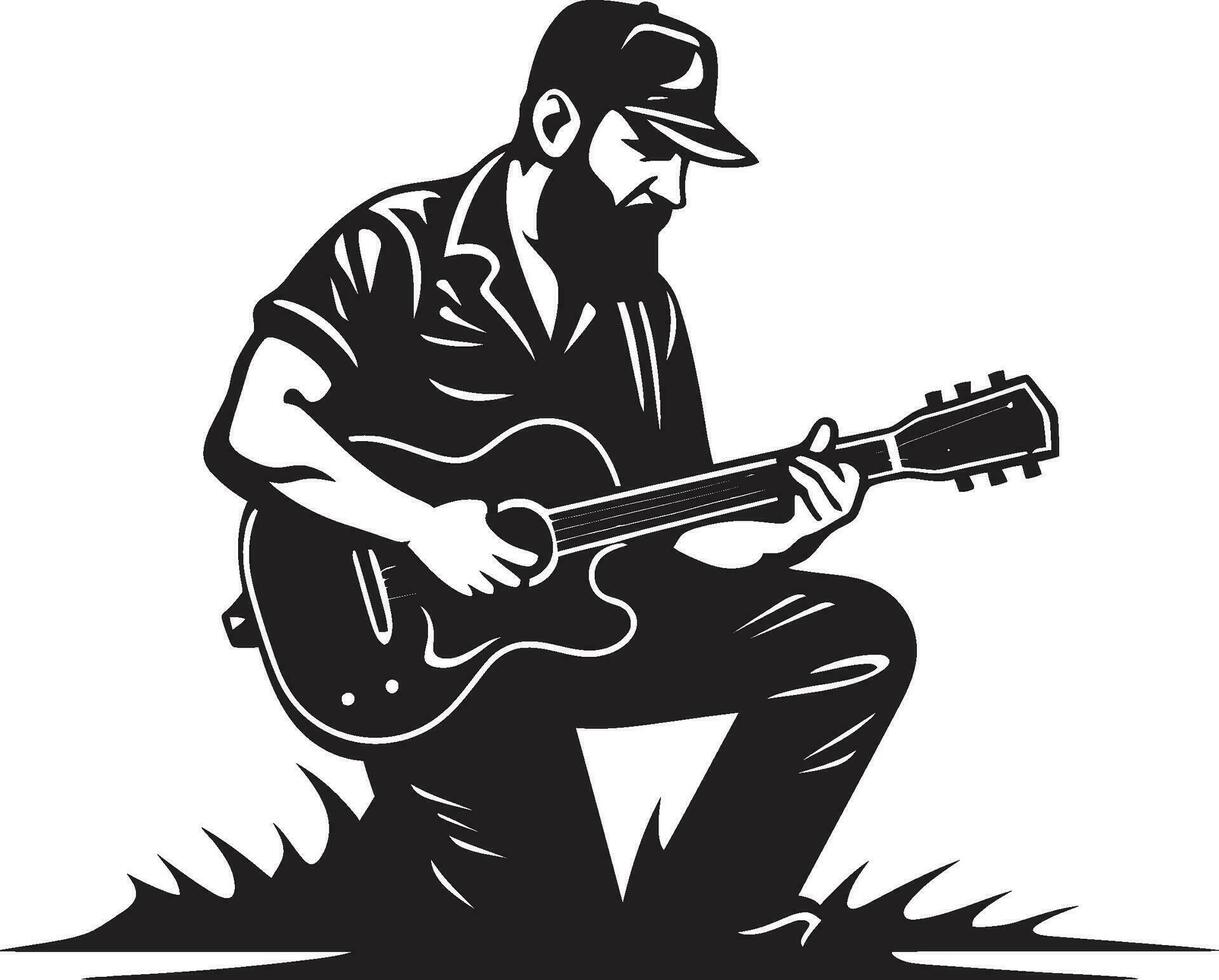 acústico aria músico logo vector rítmico reverberación guitarra jugador logo diseño