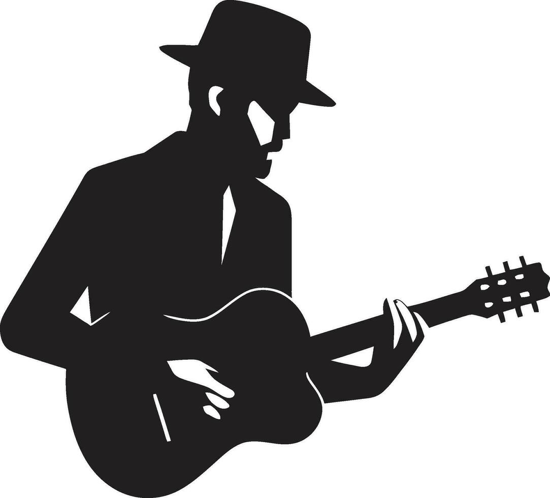 Acoustic Aria Guitar Player Emblem Design Rhythmic Reverberation Musician Icon Vector