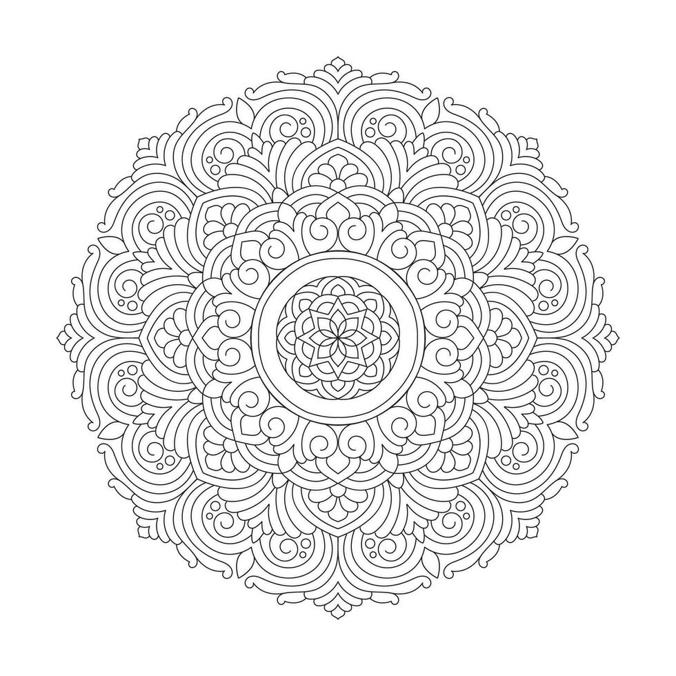 Intricate lotus mandala coloring book page vector file