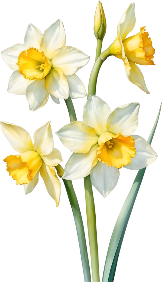 AI generated Watercolor Narcissus flower. AI-Generated. png
