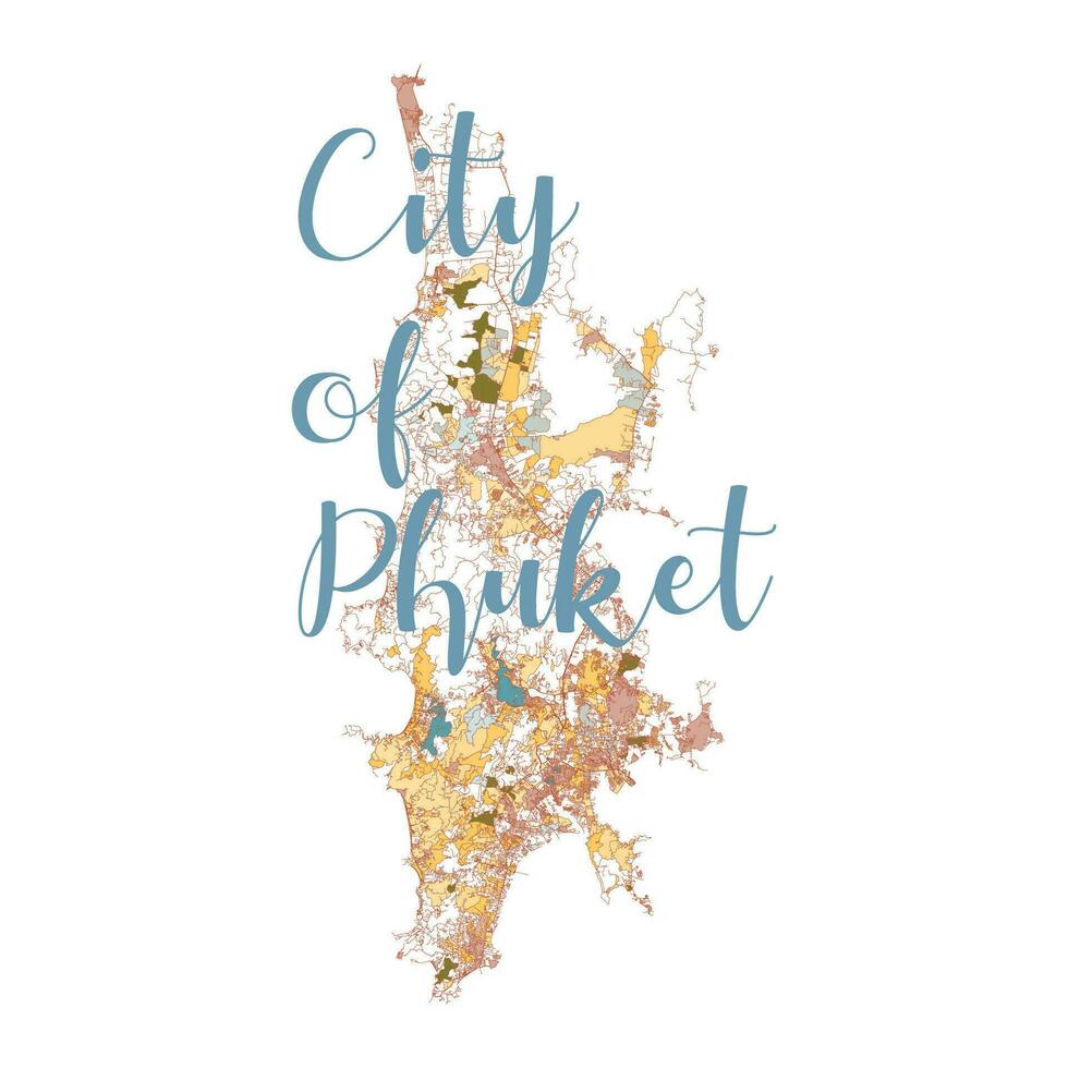 Phuket Map Print, Phuket city Thailand Map with written headline City of Phuket vector