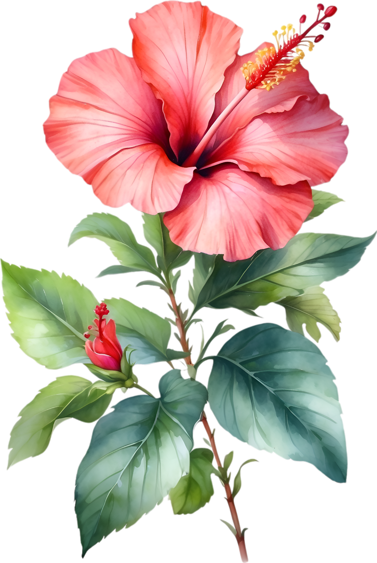 AI generated Watercolor Hibiscus flower. AI-Generated. 35911884 PNG