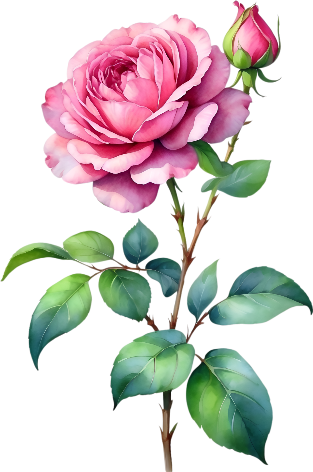 AI generated Watercolor Chinese Rose flower. AI-Generated. 35911889 PNG