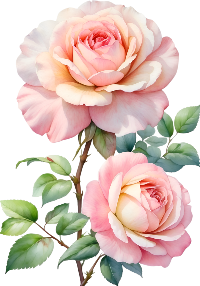 AI generated Watercolor Chinese Rose flower. AI-Generated. png