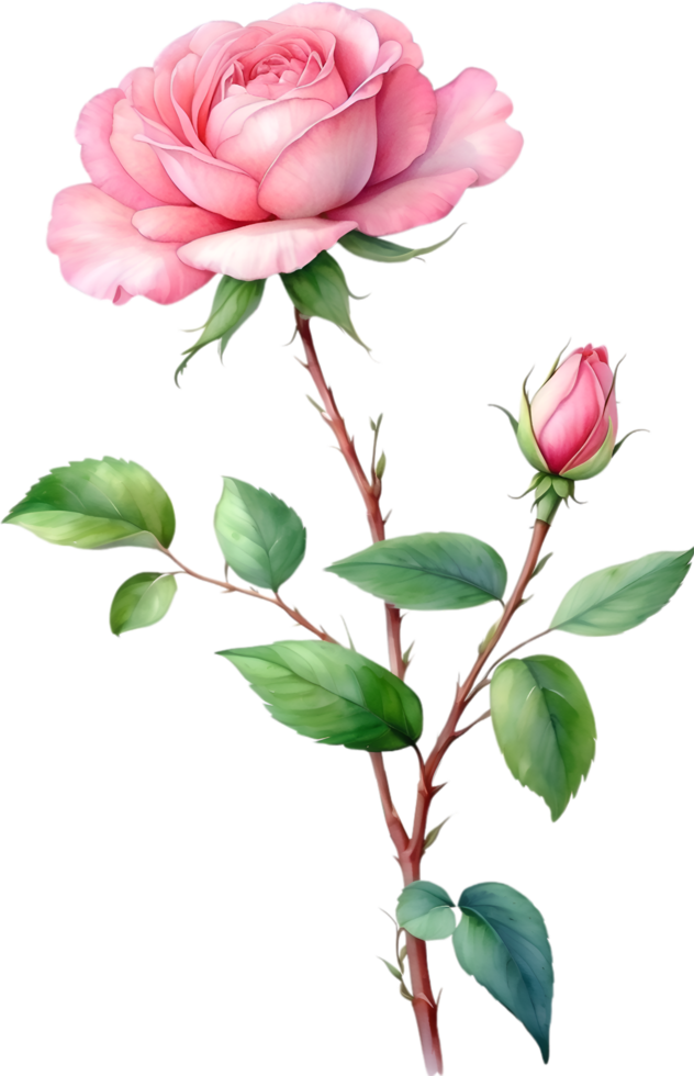 AI generated Watercolor Chinese Rose flower. AI-Generated. png